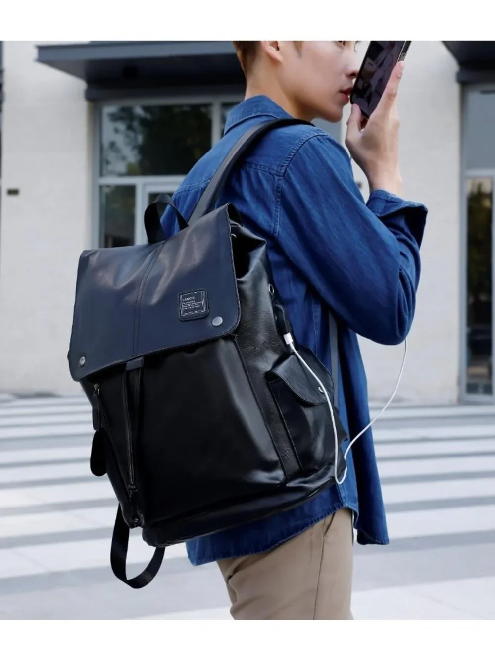 Stylish Waterproof Leather Backpack with USB Charging Port for Work & Travel